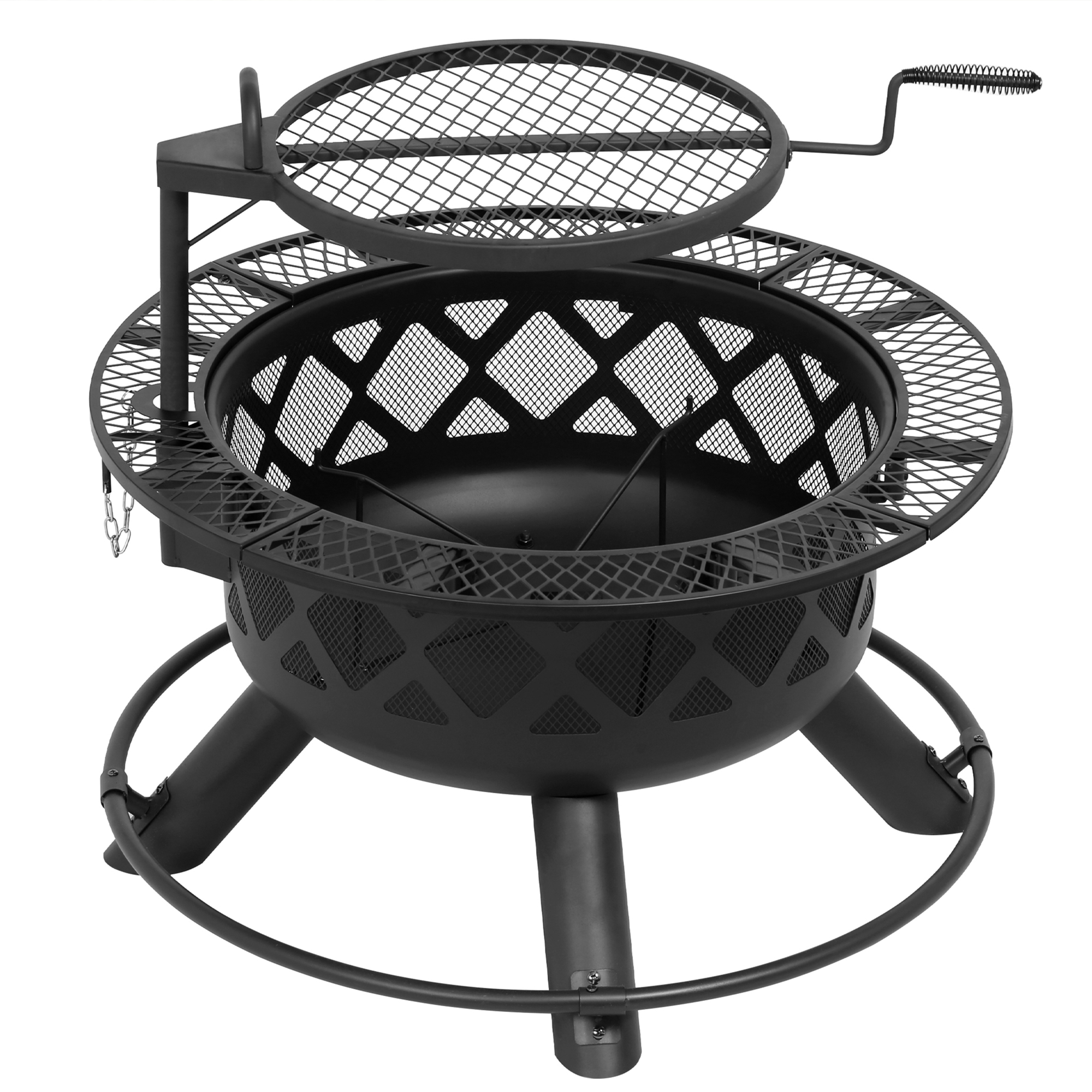 Heatmaxx Wood Fire Pit with Rotating Removable BBQ Grill - 32in. Diameter, Steel, Model# SRFP9624